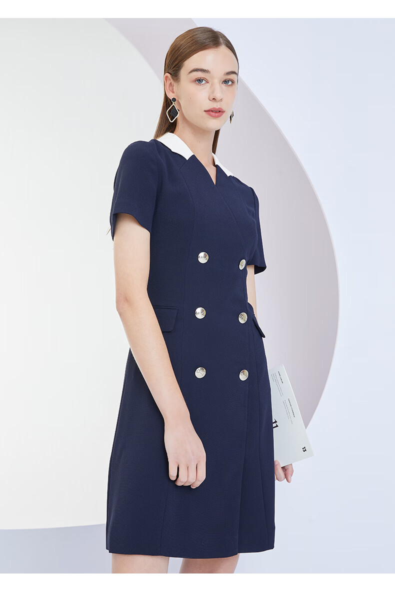 scofield女装22春夏季通勤商务新品收腰显瘦短袖中长款西装裙连衣裙