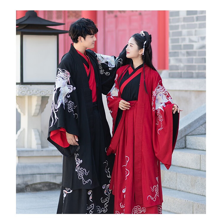 古装情侣全套百鸟朝凤大袖男男女汉服古风男士重工刺绣凤凰大氅 红
