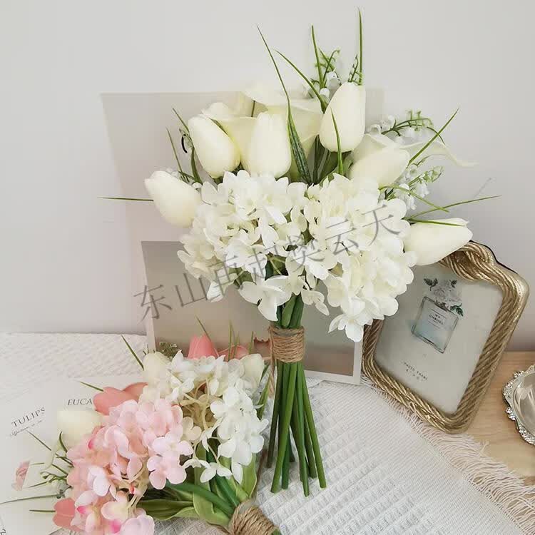 风小清新结婚领证手捧花仿真花拍照道具郁金香玫瑰登记花束手捧花结婚