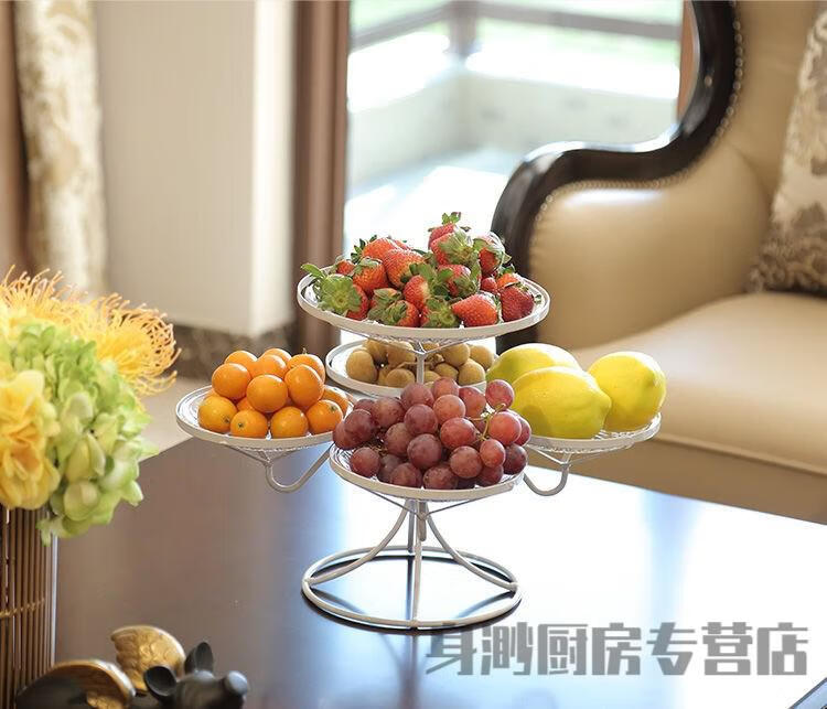 水果盘新中式现代客厅家用多层水果篮干果点心盘茶几糖果盘5格盘金色