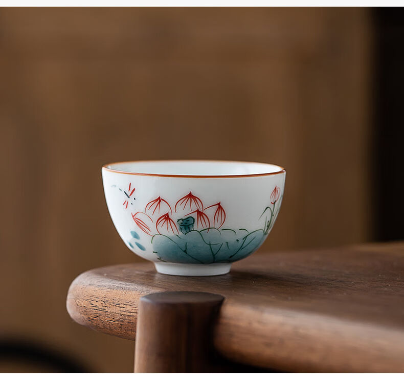 釉下彩手绘茶杯品茗杯茶盏陶瓷杯子甜白瓷个人杯单杯茶碗功夫茶具手绘