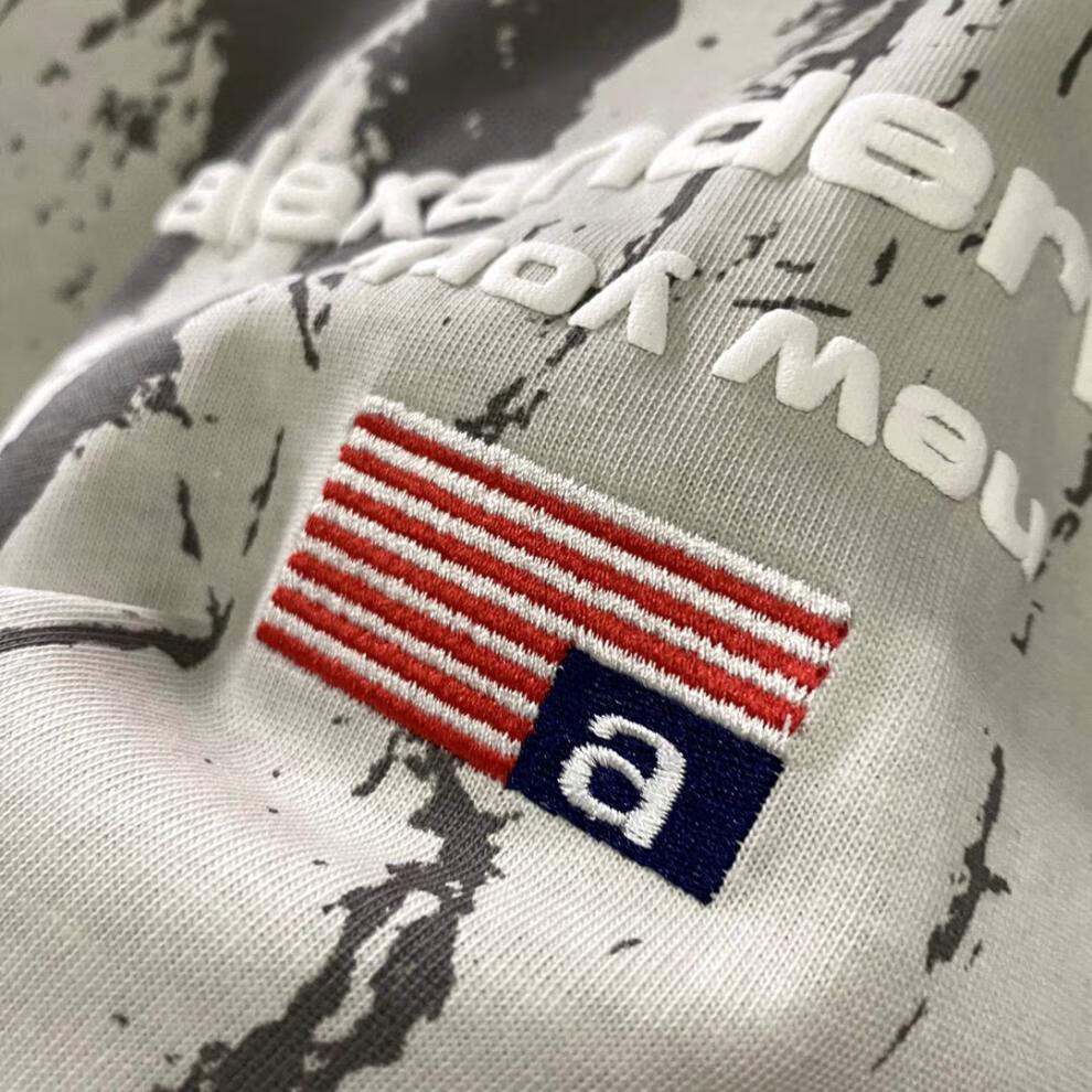 亚历山aw大王22夏季新款潮牌wang发泡字母拼色男短袖时尚大码t恤图片