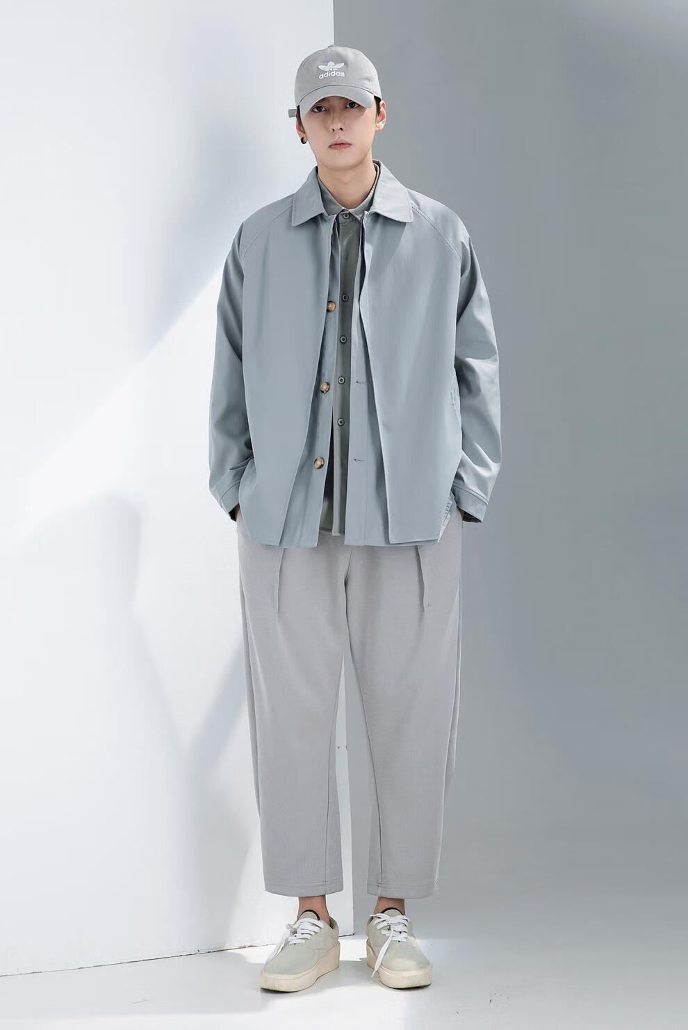 「gaha」日系cityboy风立体裁剪短款肯巴风衣外套男宽松夹克上衣 雾霾