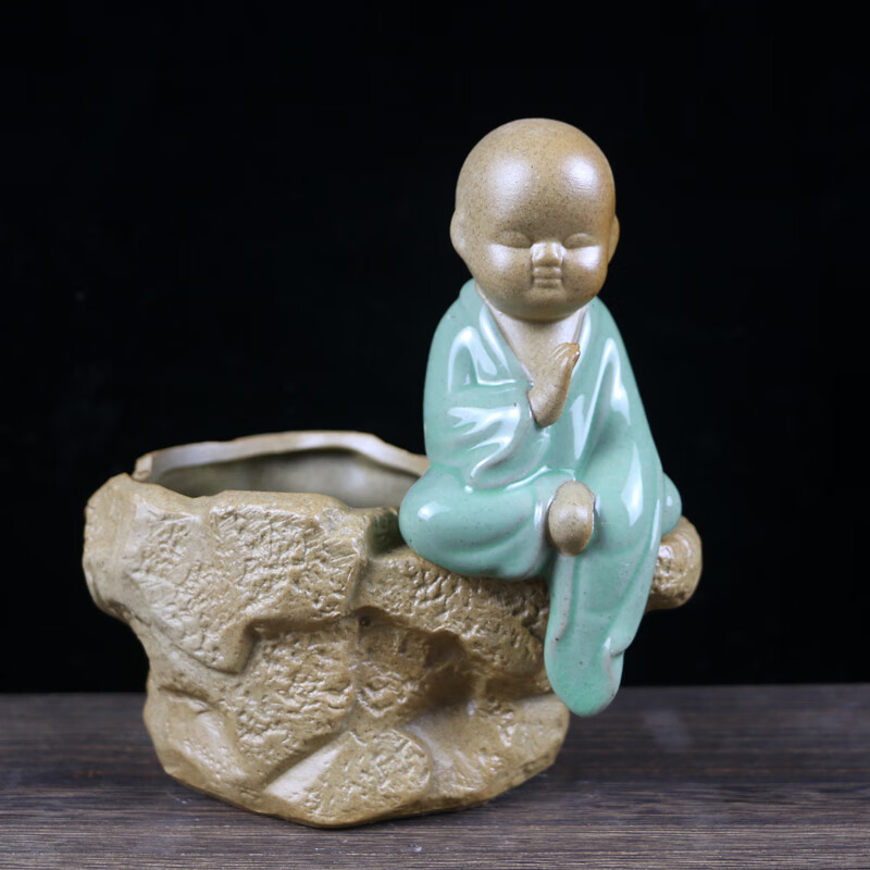 小和尚多肉花盆复古桌面创意陶瓷花器花卉植物盆栽花盆多肉盆 帽子