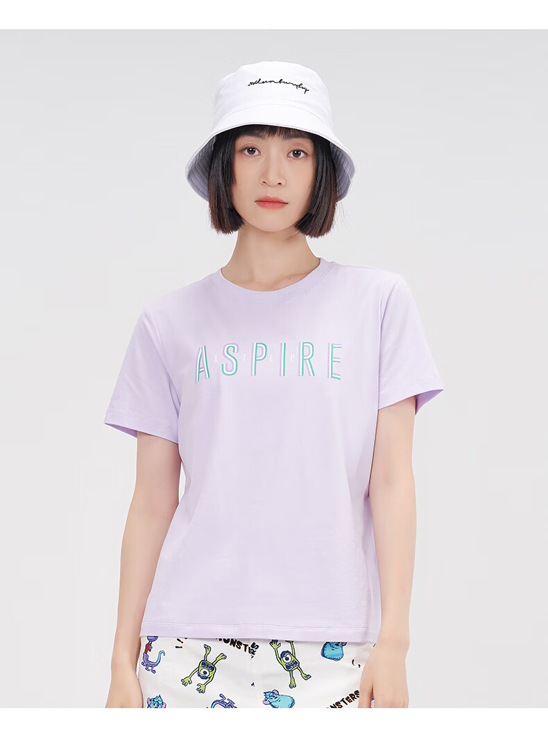 特步短袖女t恤2022夏季女装宽松休闲体恤运动上衣半袖t恤女浅紫l170