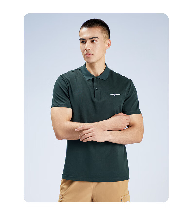 鸿星尔克polo衫男短袖春夏款t恤运动跑步上衣翻领休闲t恤h海藻绿m