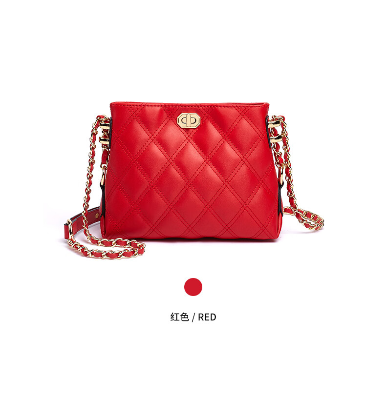 小ck女包眞皮女包小香风2022新款菱格链条包单肩斜挎小包腋下包 红色