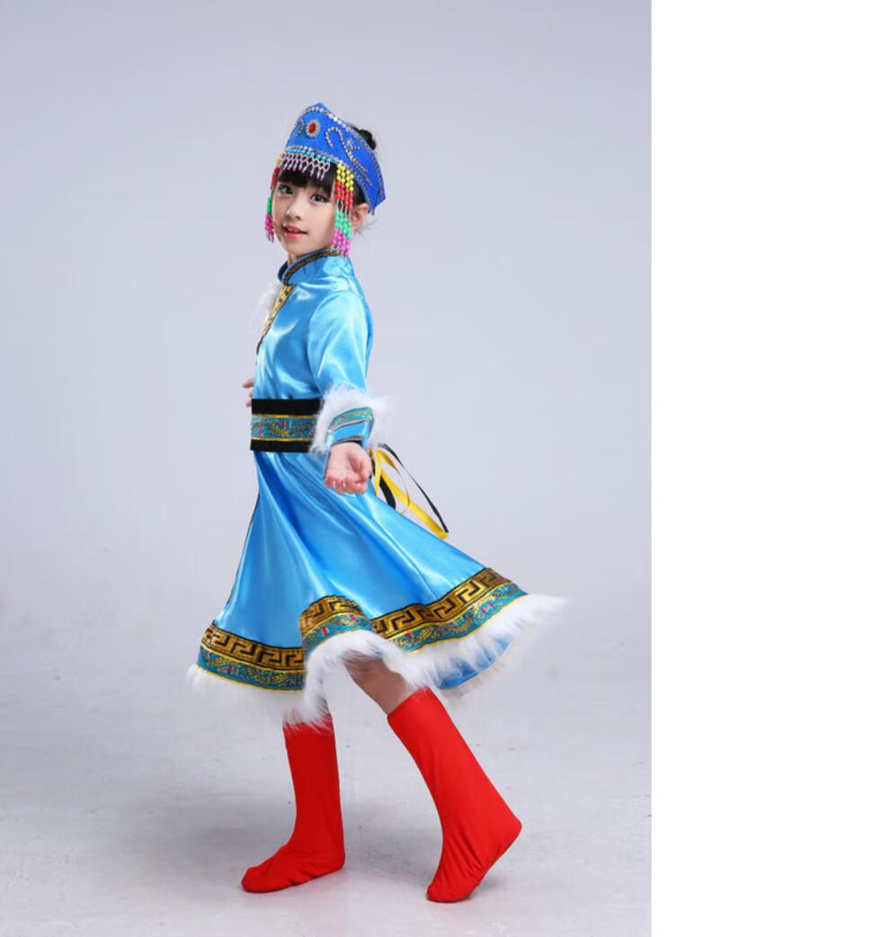 2022蒙古舞新款幼儿蒙古族服装女内蒙舞蹈儿童表演舞演出服饰 红色