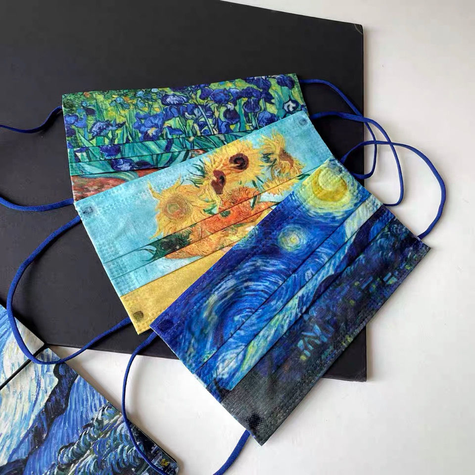 汝晗 口罩高颜值收藏油画艺术品口罩成人印花向日葵三层尘雾霾无纺布