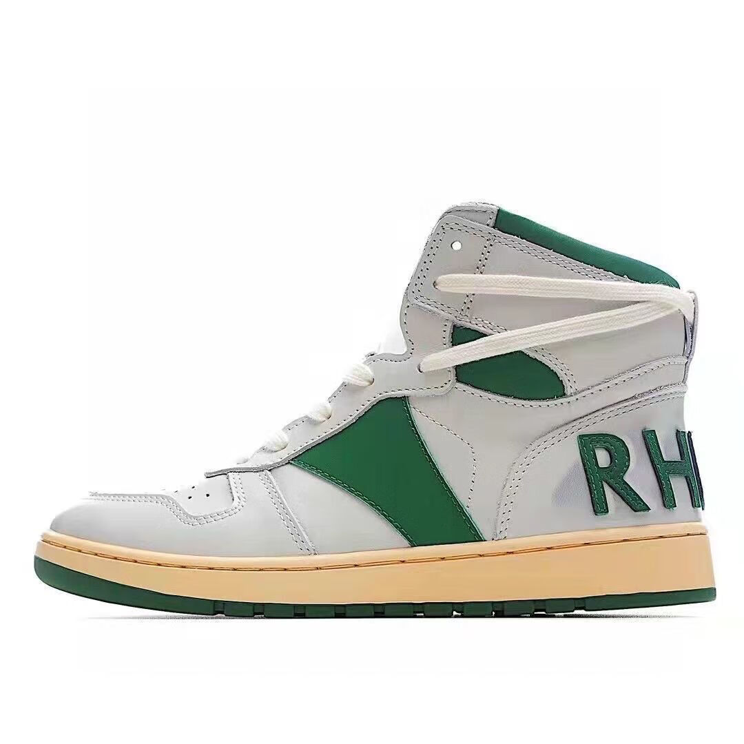 欧美高街rhude高帮做旧皮面绑带复古刘宪华同款男女情侣休闲潮鞋纯原