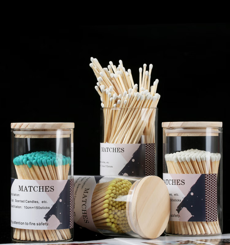 香薰蜡烛专用火柴创意怀旧加长粉紫彩色雪茄洋火柴约170根玻璃装红色