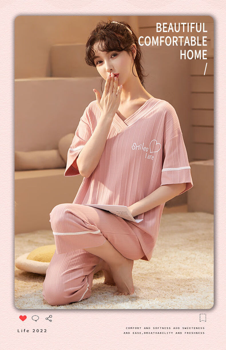 女士夏季睡衣睡衣女春夏季款女士甜美七分裤薄款睡衣套装家居服gb882