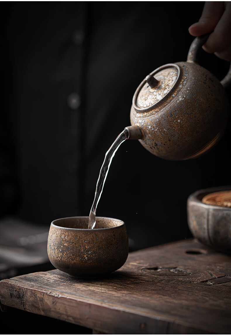 和堂鎏金陶瓷茶杯复古功夫茶具主人杯品茗杯个人杯日式家用喝茶小茶碗