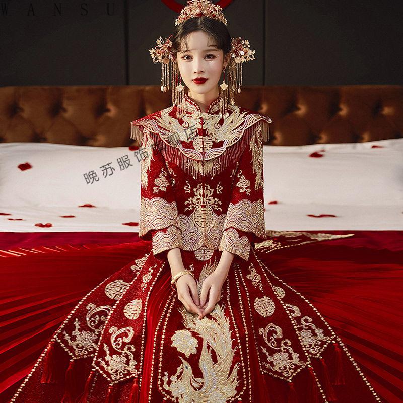 晚苏 小个子秀禾服新娘结婚礼服中式新娘服婚服女禾秀服新娘服装 披肩