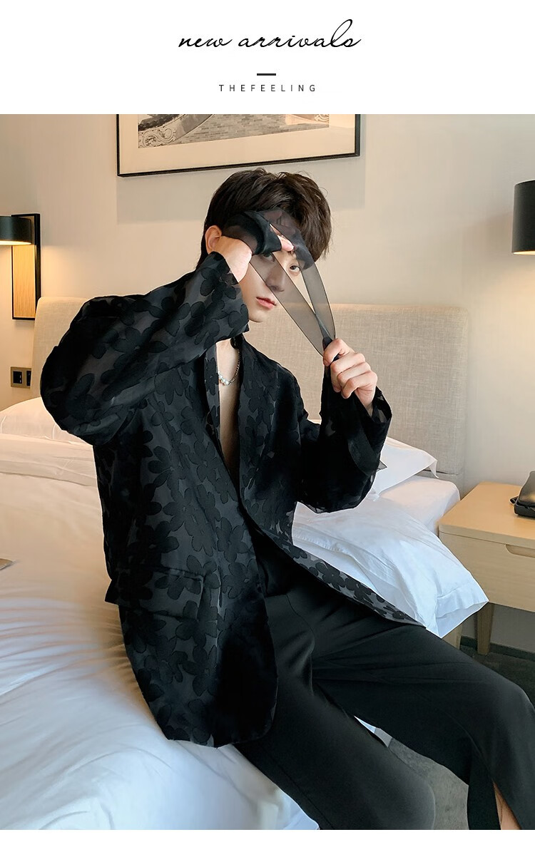 禁欲系冷淡风男装便西男炸街西装外套男ins潮白色花朵设计感休闲小