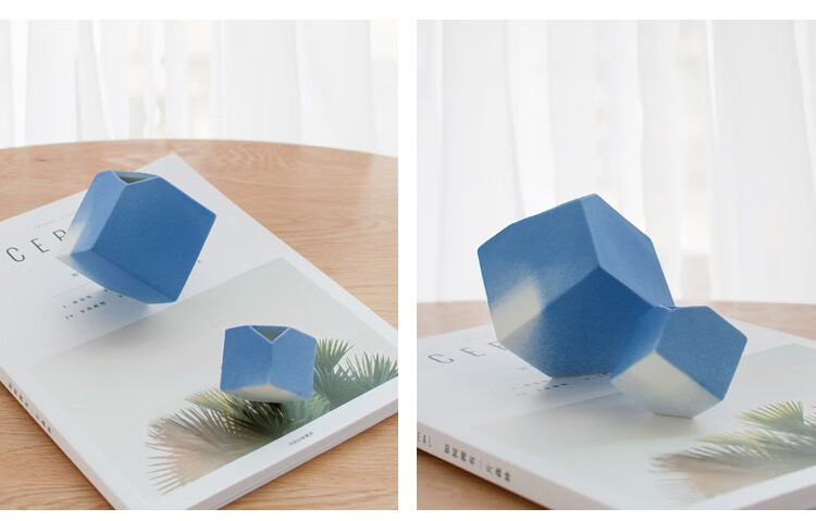 手工陶瓷花插禅意几何立体花器创意家居饰品餐桌小花瓶一对大小