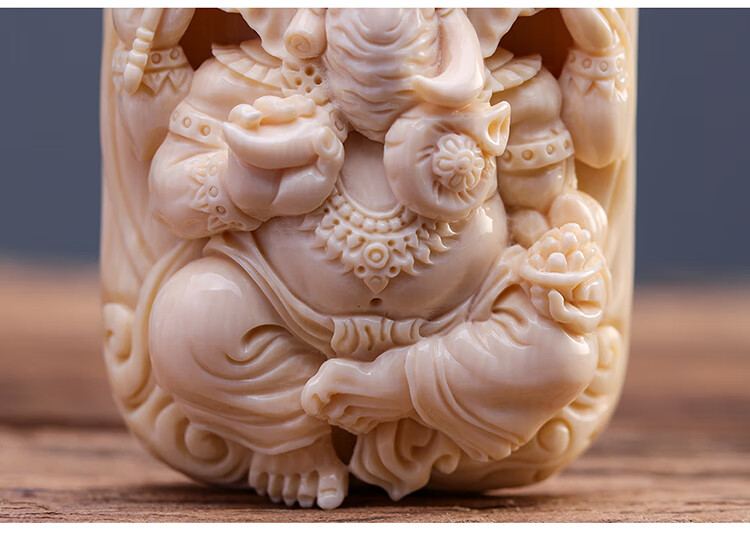 妙聚福猛犸牙雕象神佛像吊坠挂件男士礼物高端创意实用收藏象神63g