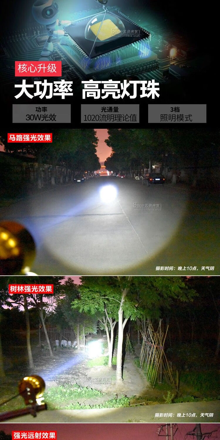 适用于电动车灯摩托车超亮流氓led前大灯改装透镜聚光爆闪三轮车远光
