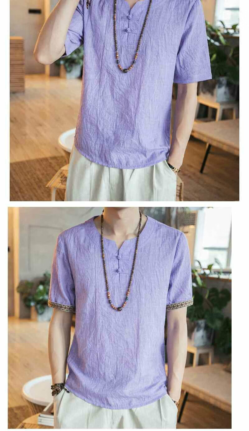 麻布t恤夏季麻衣男复古民族风亚麻上衣盘扣棉麻t恤大码体桖衫男短袖