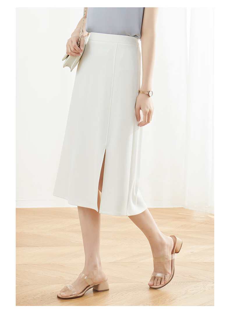 娅丽达白色半身裙女夏2022年新款设计感小众高腰开叉裙子小个子裙