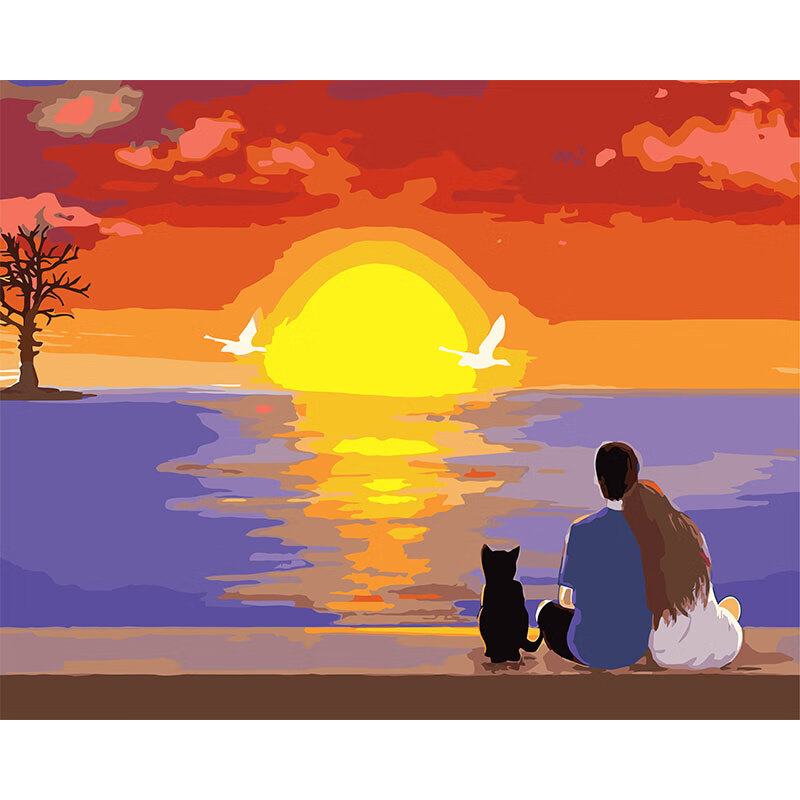 可狄diy数字油画情侣手工礼物填充丙烯装饰油彩画减压手绘 可来图定制