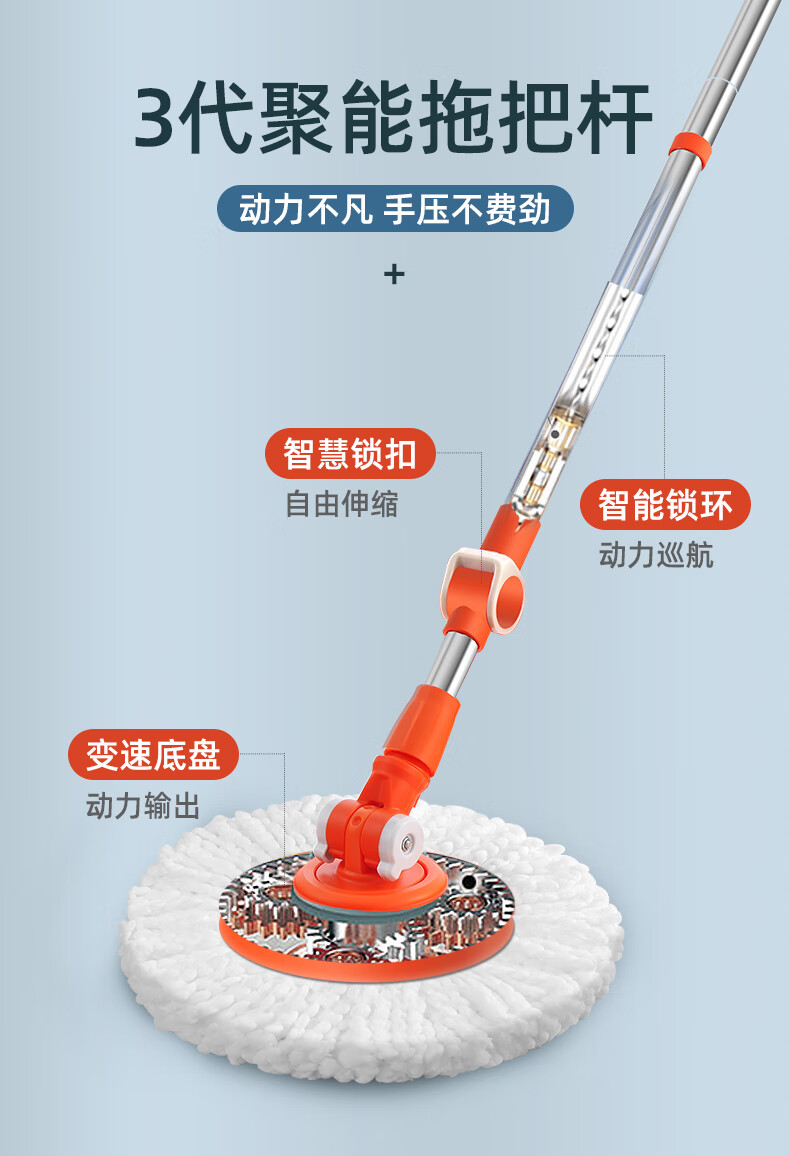 拓扑大卫不锈钢拖把杆 大卫拓朴拖把杆q5旋转加粗不锈钢拓扑手压式