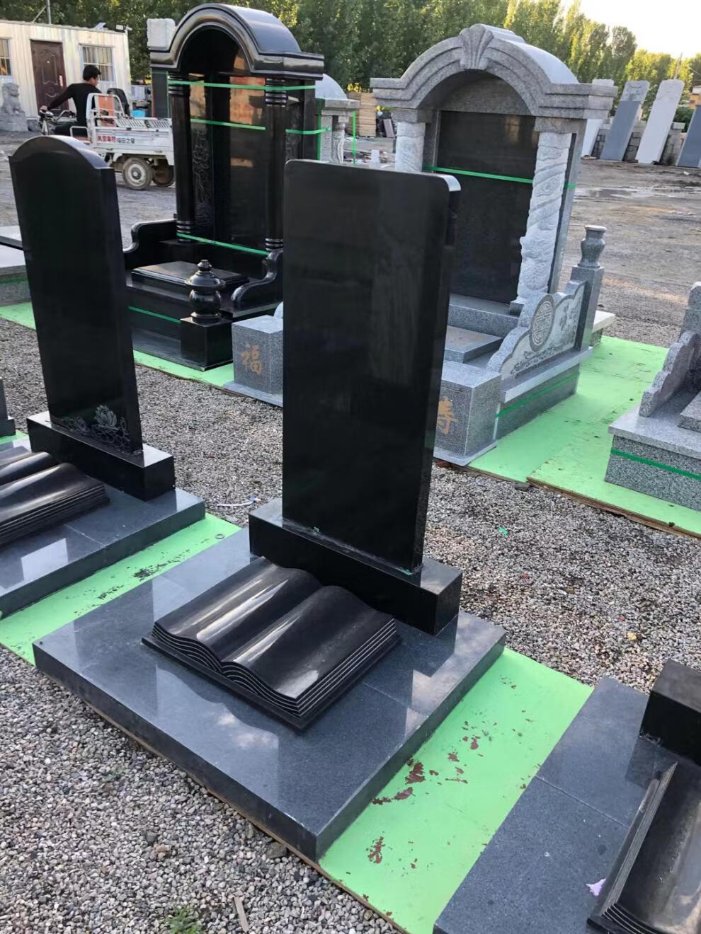 定制花岗岩中国黑石碑烈碑士农村土葬陵园公墓刻字碑加宽式组合墓碑