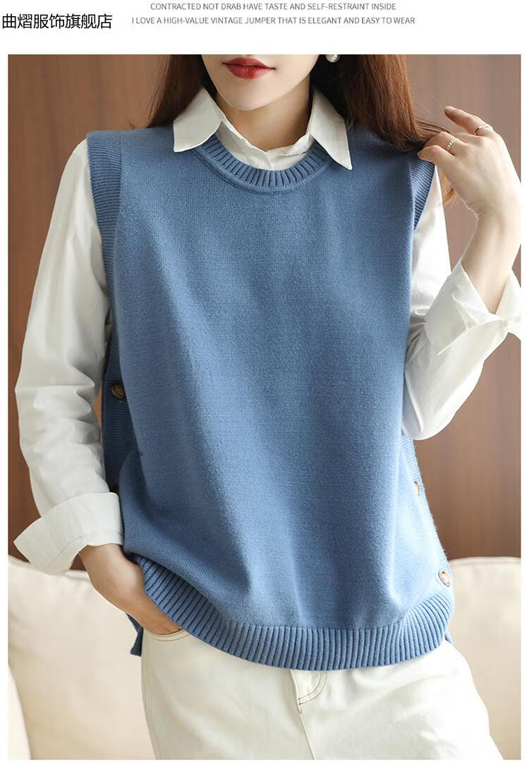 曲熠中老年2022年春季秋新款羊绒马甲女士外穿坎肩100羊毛背心标准型