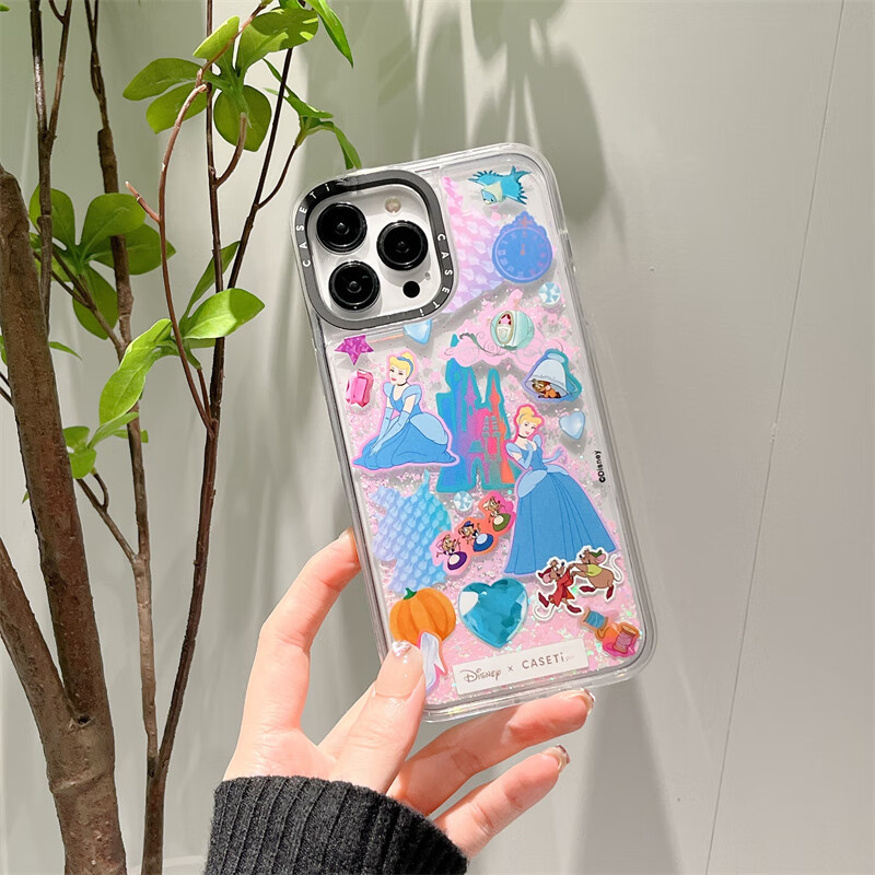 流沙 迪士尼公主适用苹果iphone13pro max手机壳12液体14裙 蓝色裙子