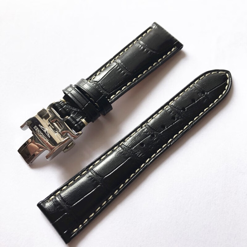 新款适用浪琴表带原装皮带l2名匠月相瑰丽手表带蝴蝶扣鳄鱼皮男女1920
