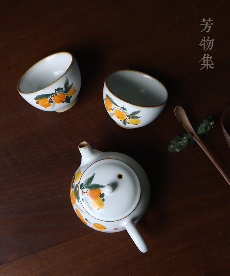 釉下彩纯手工手绘枇杷茶壶单壶侧耳壶陶瓷功夫茶具家用过滤枇杷果手工