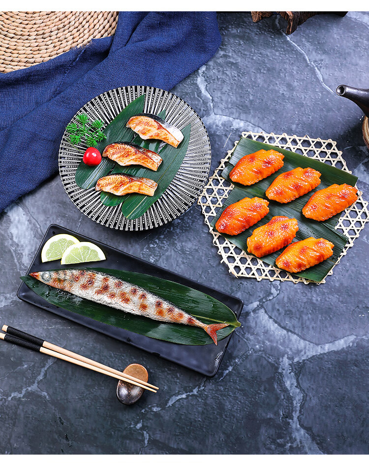 刺身摆盘装饰冷菜菜品创意点缀盘饰小摆件叶子烤肉店寿司竹叶粽叶船型