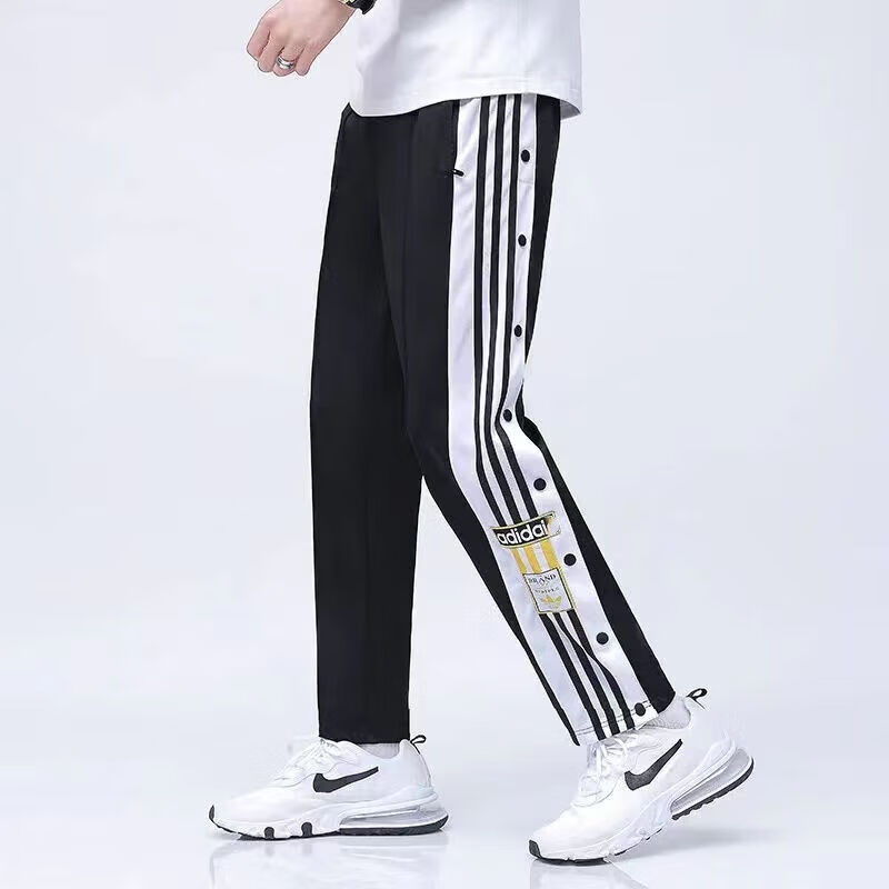 阿迪达斯 (adidas)三叶排扣裤男女情侣潮流百搭学生高街休闲运动半开