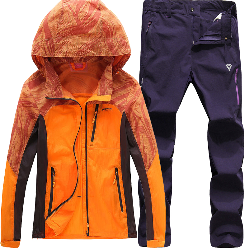 爬山装备衣服户外皮肤衣女防晒透气轻薄弹力速干衣裤套装运动大码徒步