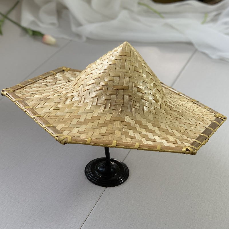 爱诺登复古竹编六角斗笠帽子舞蹈表演道具竹编制品大檐钓鱼遮阳帽黄色