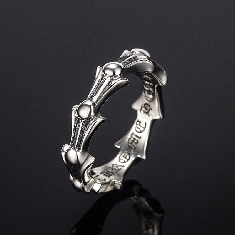 克克罗心鱼骨戒指高版本银克罗伈男潮嘻哈水波纹尾戒女个性情侣网红