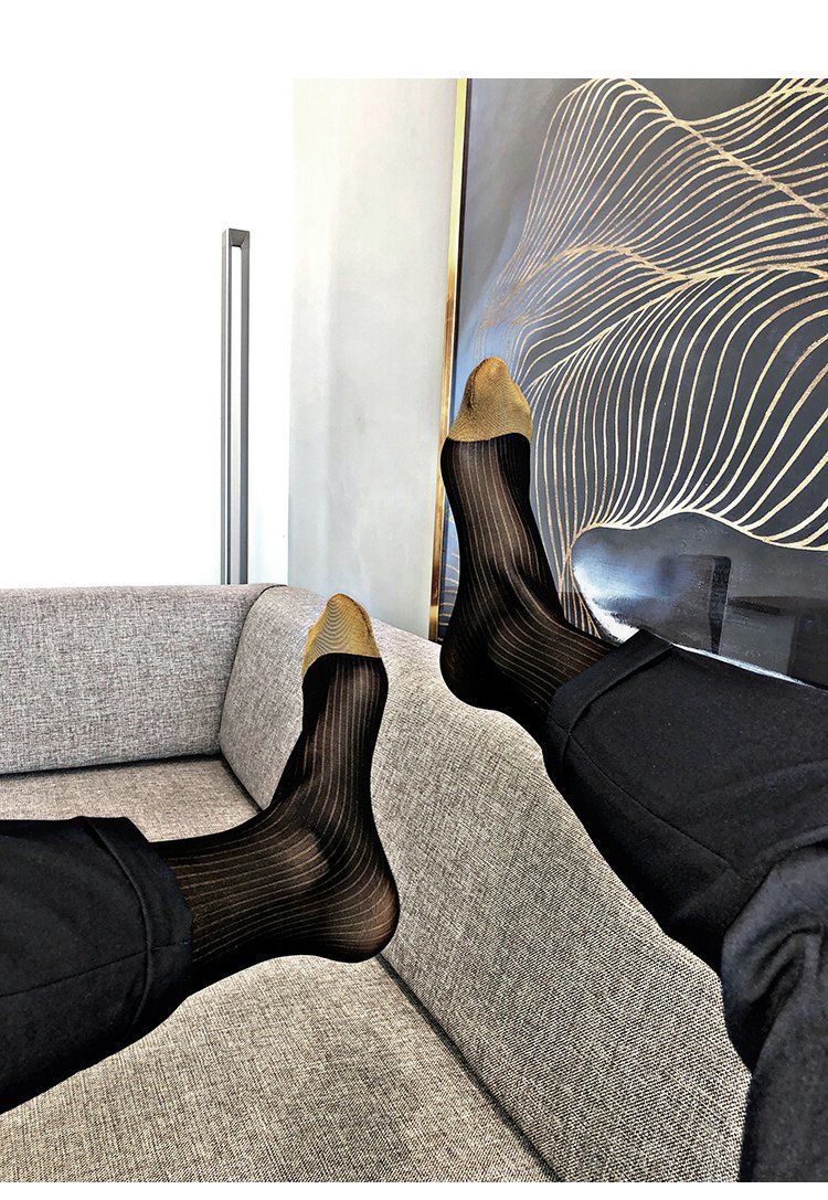 新品男士丝袜丝袜男经典男士丝袜中筒细条暗纹性感男士丝袜正装锦纶男