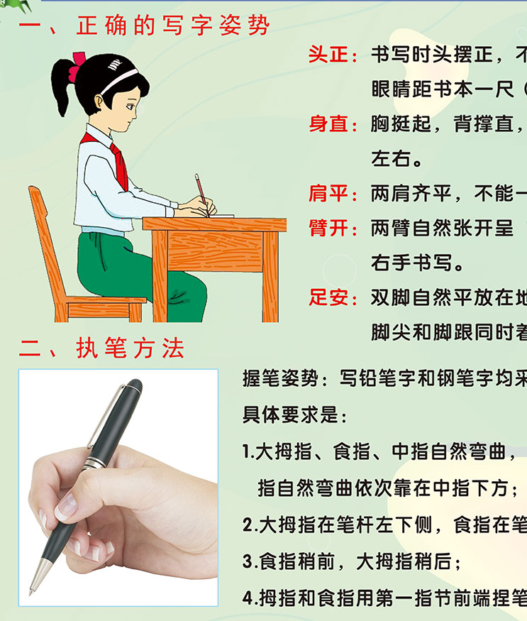 学生正确坐姿握执笔姿势眼操视力表眼肌运动海报贴挂图墙贴 a款:握笔
