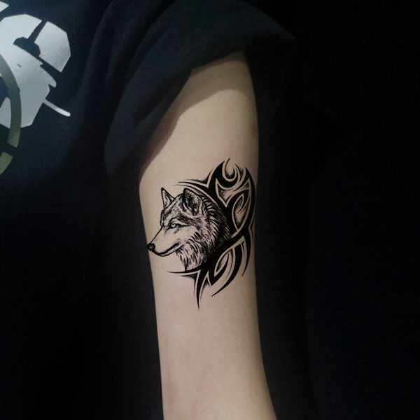 纹身贴男士私处狼头花臂男女刺青贴图腾防水纹身贴纸胸前手腕脚踝个性