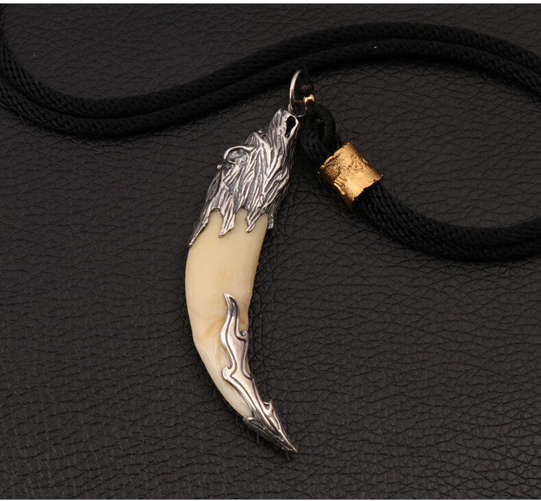 蜜荷 可调节项链男士潮银情侣狼牙锁骨吊坠手工个性设计镶嵌挂件饰品