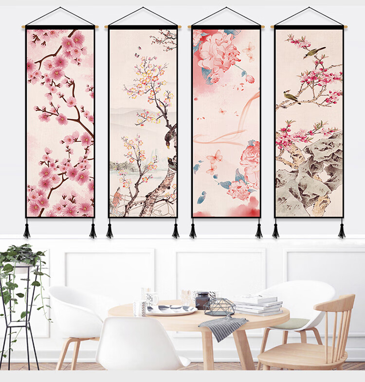 梅花挂画新中式玄关装饰画中国风现代禅意壁画客厅卧室无框画挂毯 东园桃花45*65