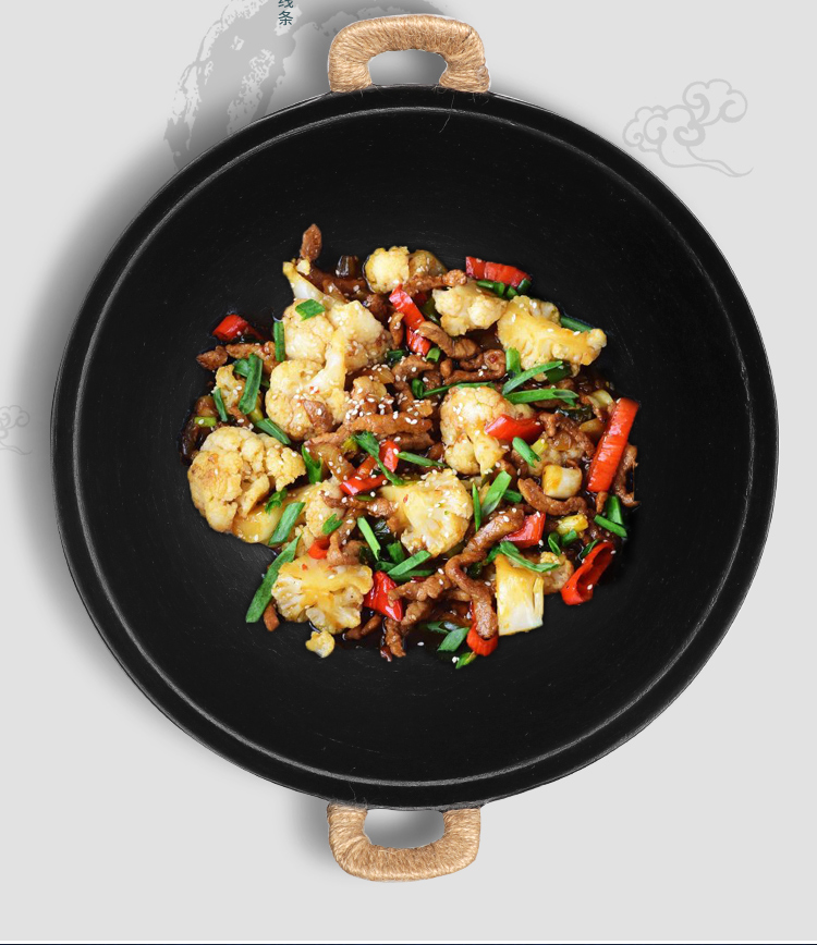 铸铁锅炖锅老式传统双耳生铁炒锅家用无涂层铸铁锅圆底燃气灶大小铁锅