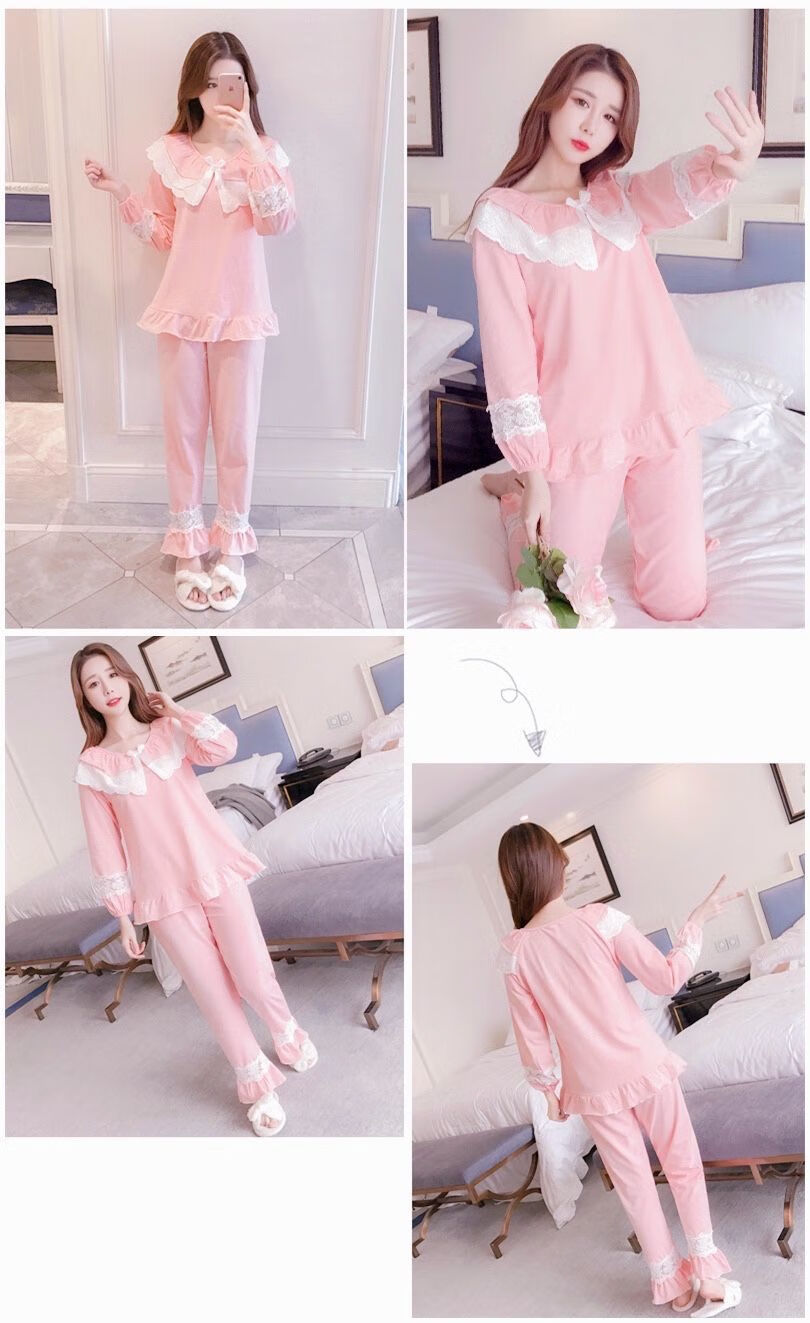 女长袖韩版甜美可爱套装蕾丝公主薄款可外穿家居服春夏 蕾丝狐狸头 s