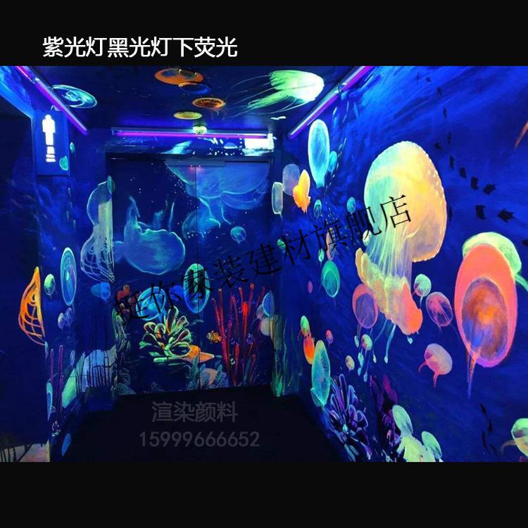 荧光壁画颜料墙绘防水夜光漆荧光漆彩绘涂料海洋馆紫光灯发光颜料玫