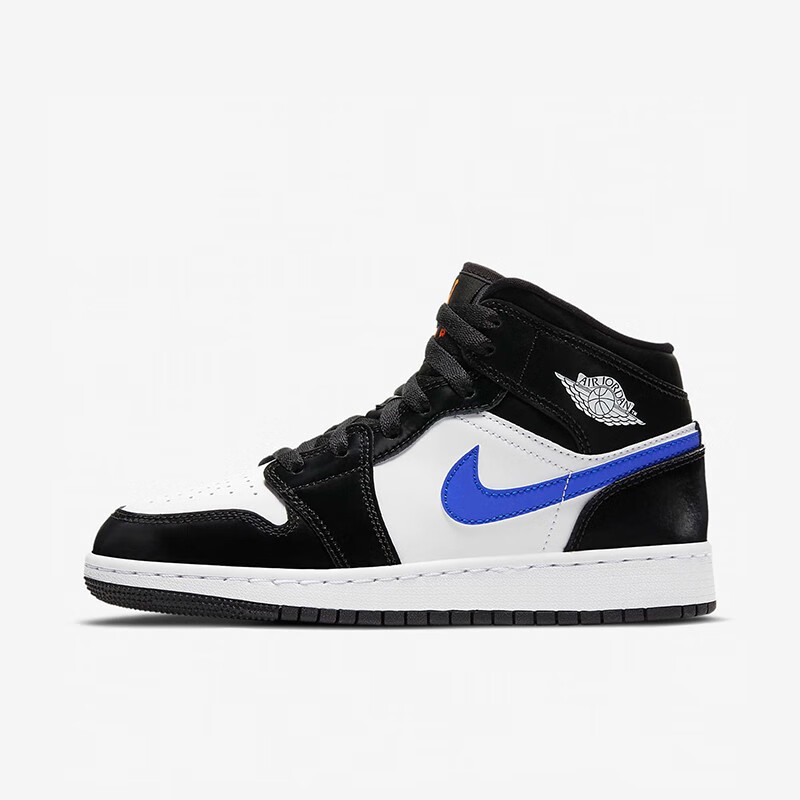 耐克nike air jordan 1 mid aj1中帮黑白蓝女款休闲篮球鞋 554725-084