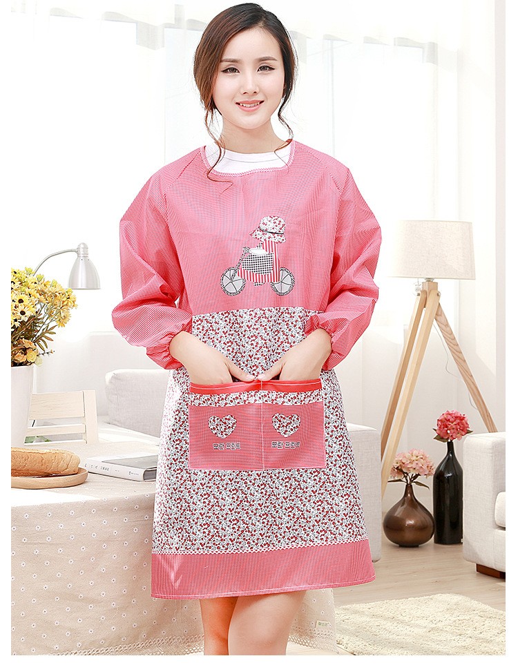 围裙长袖罩衣工作服防油防水厨房家用时尚韩版成人女男士围腰自行车