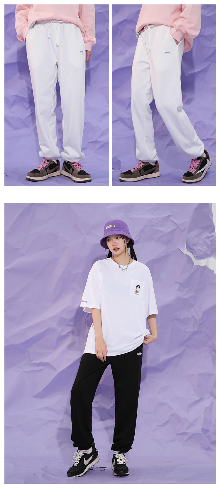 nerdy22年新款椭圆形标志圆领卫衣运动裤情侣春季套装经典纯色款 浅