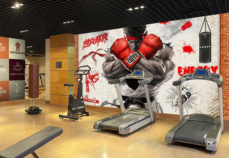 新款健身房运动海报壁画运动健身房墙纸定制3d个性壁画工业风背景墙