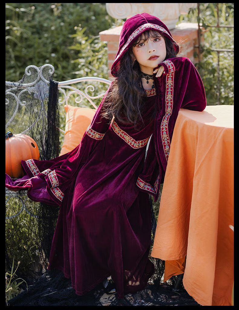 2022新款万圣节服装儿童魔女万圣节儿童服装女童cos吸血鬼女巫师袍