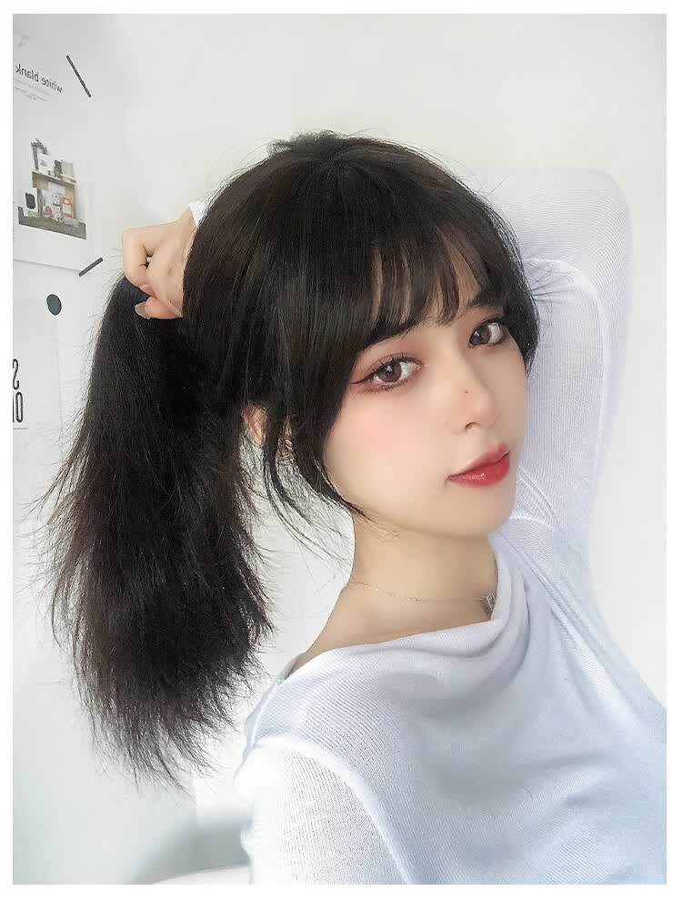 真发假发片女头顶补发遮白发头发稀少发缝遮盖蓬松秃顶自然黑茶色25cm